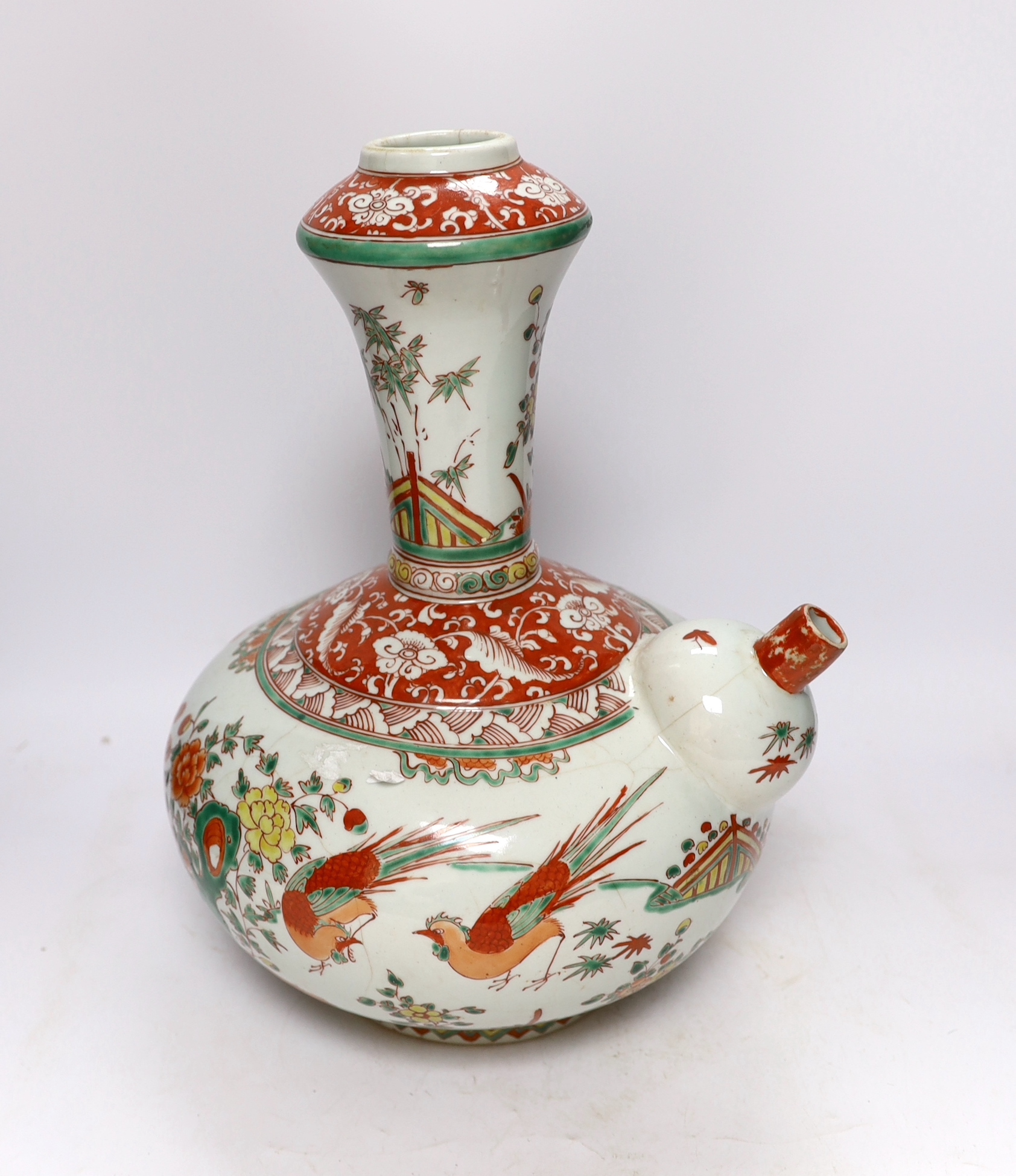 A Chinese famille verte wine pitcher, 20th century, 39cm high